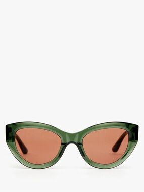 Green Cat-Eye Sunglasses with Brown Lenses